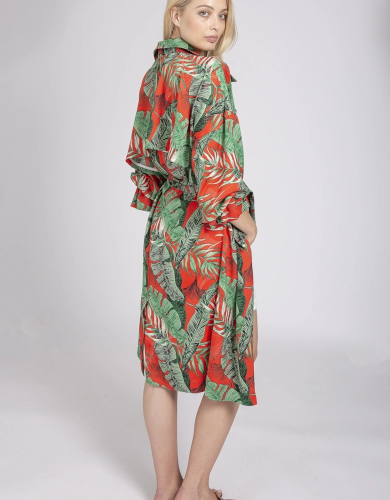 Red Silk Blend Digital Print Coat