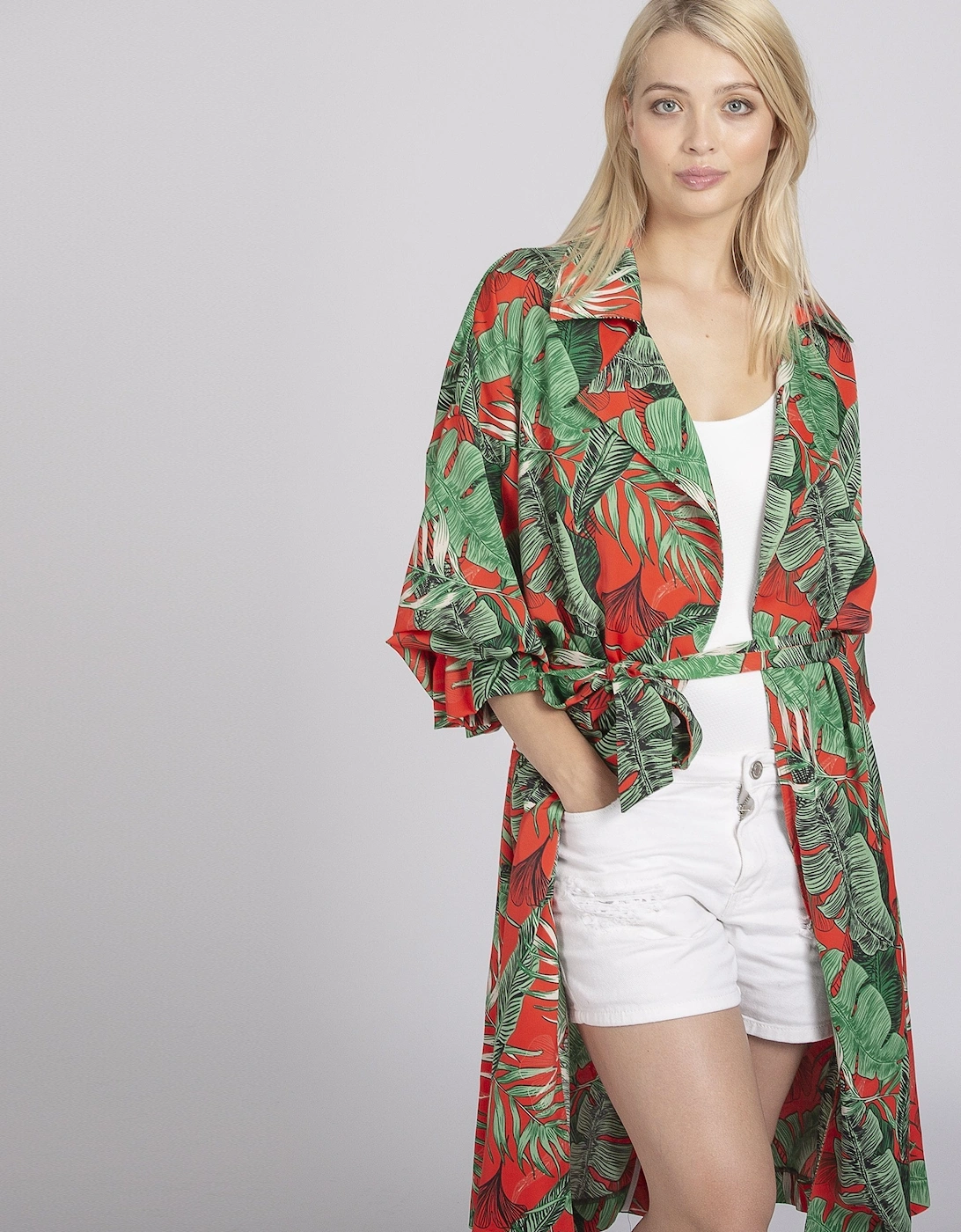 Red Silk Blend Digital Print Coat