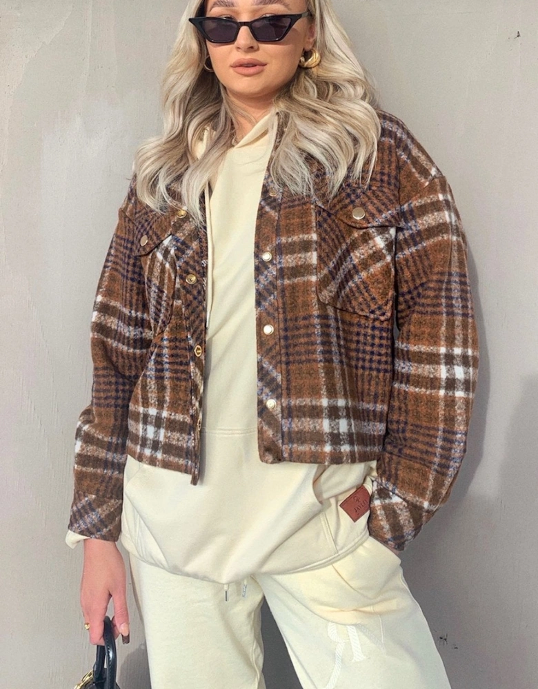 Chocolate Cropped Cashmere Blend Check Jacket