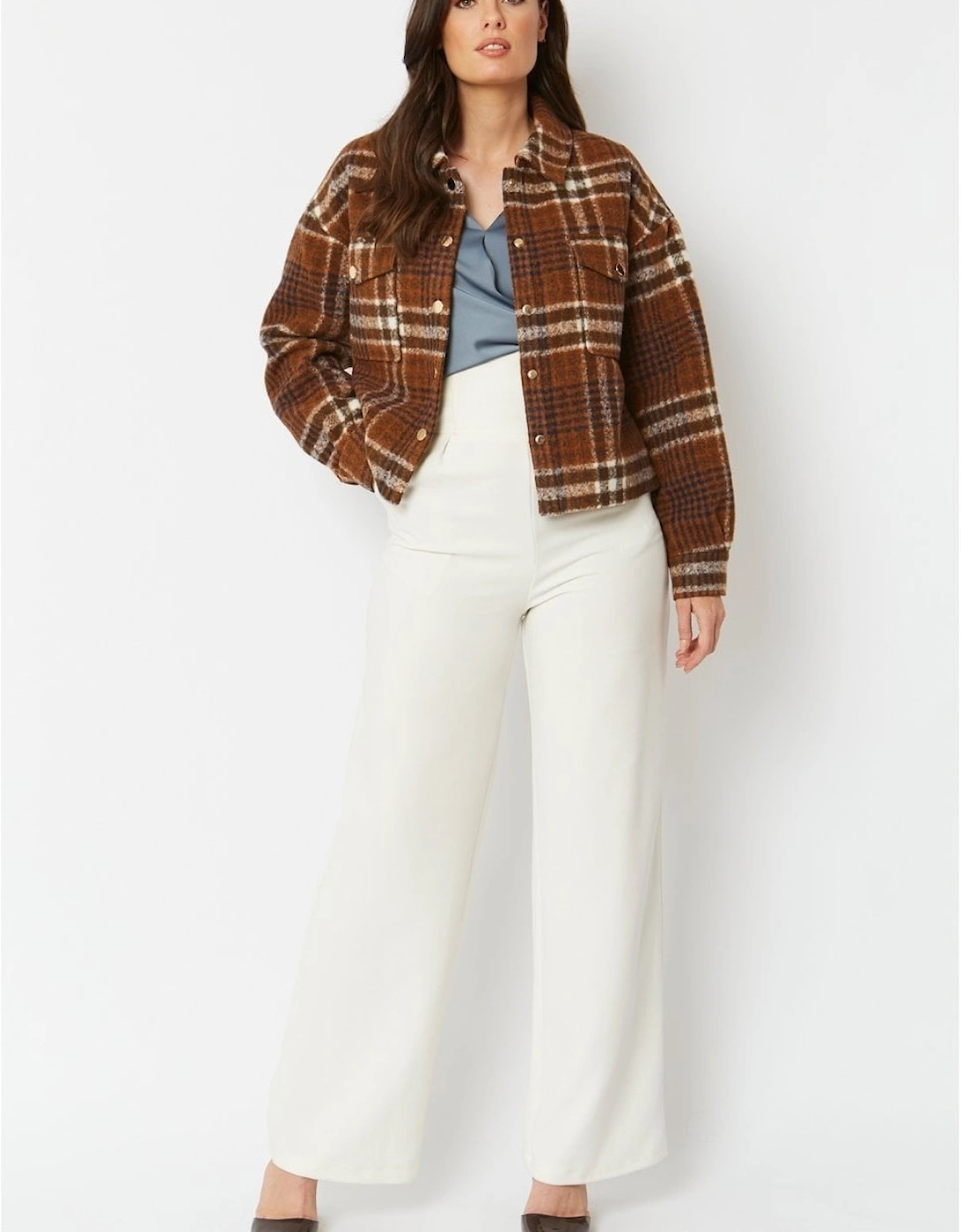 Chocolate Cropped Cashmere Blend Check Jacket, 9 of 8