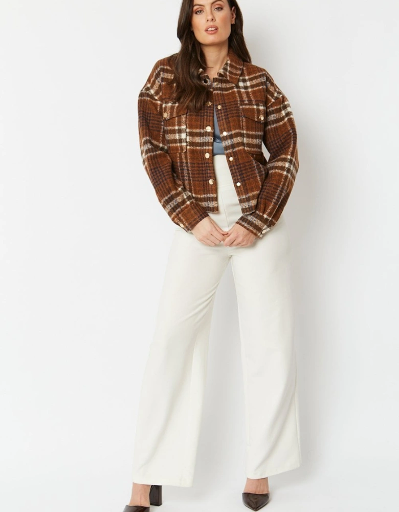 Chocolate Cropped Cashmere Blend Check Jacket