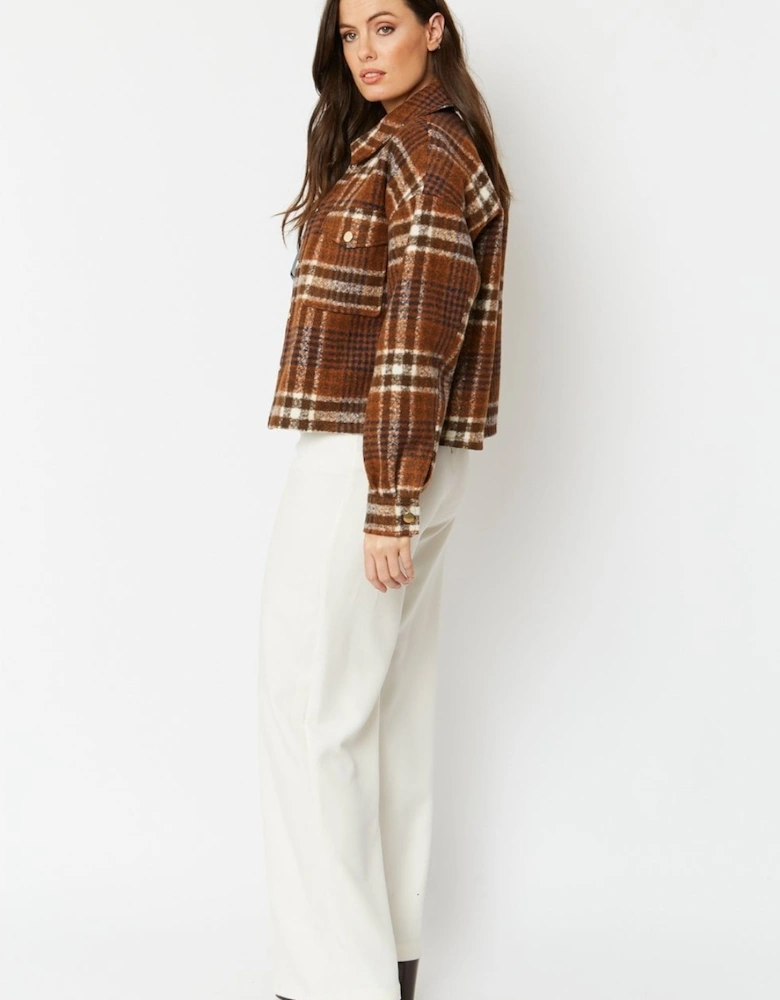 Chocolate Cropped Cashmere Blend Check Jacket
