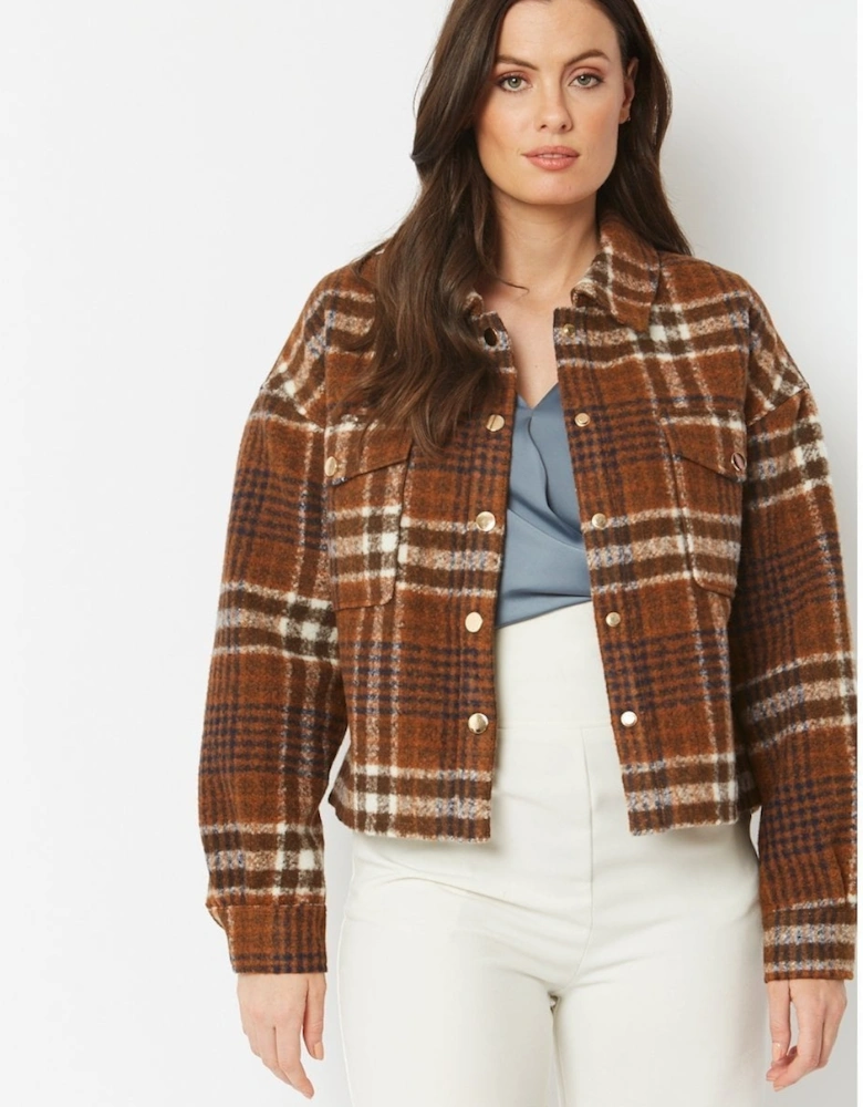 Chocolate Cropped Cashmere Blend Check Jacket
