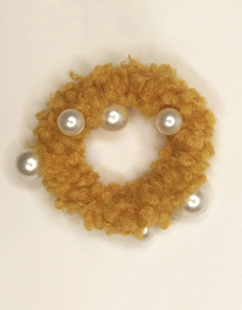 Yellow Faux Shearling Scrunchie with Pearls
