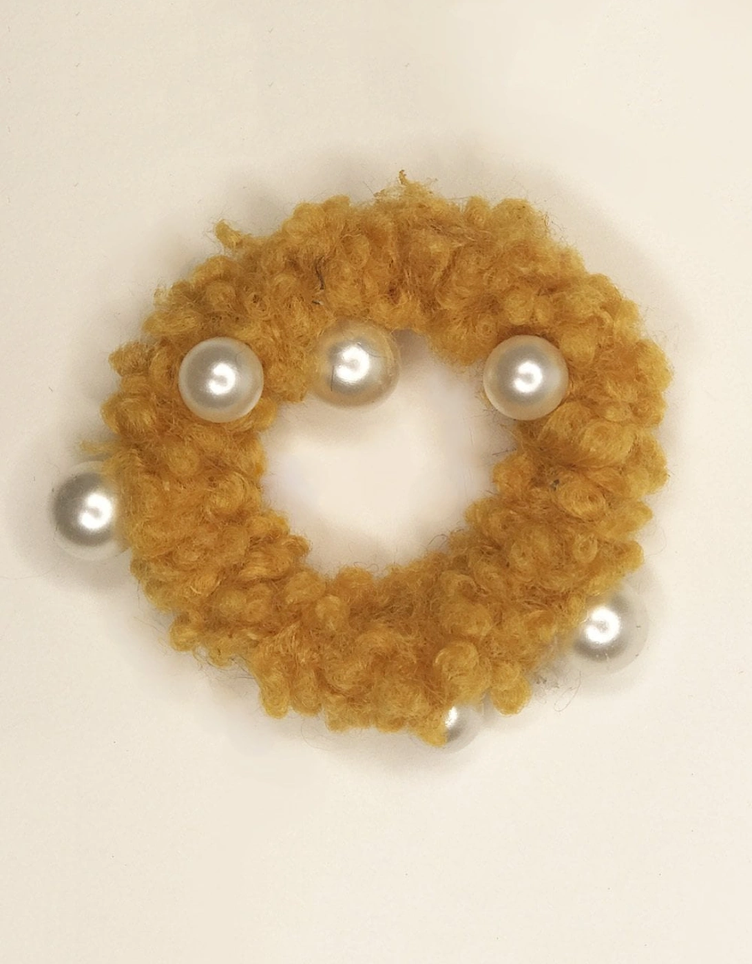 Yellow Faux Shearling Scrunchie with Pearls, 2 of 1
