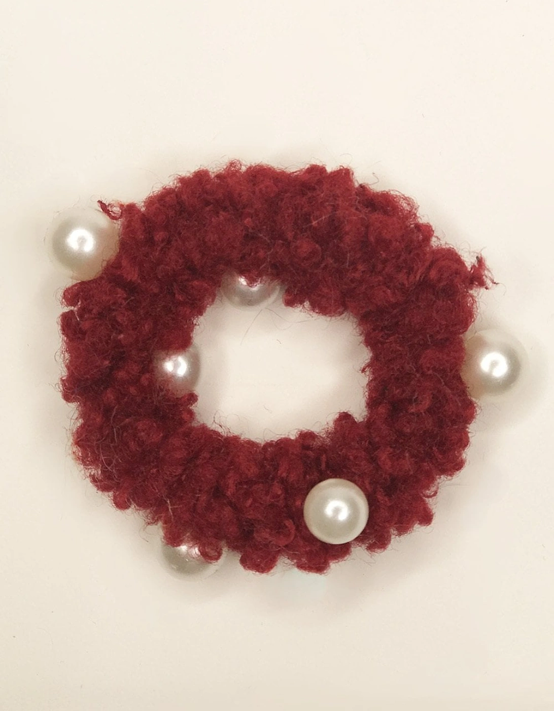 Red Faux Shearling Scrunchie with Pearls, 2 of 1