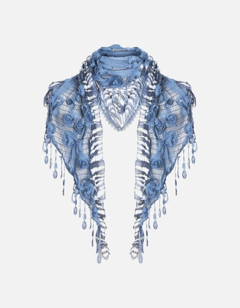 Navy Silk Chiffon and Vintage Inspired Lace Shawl