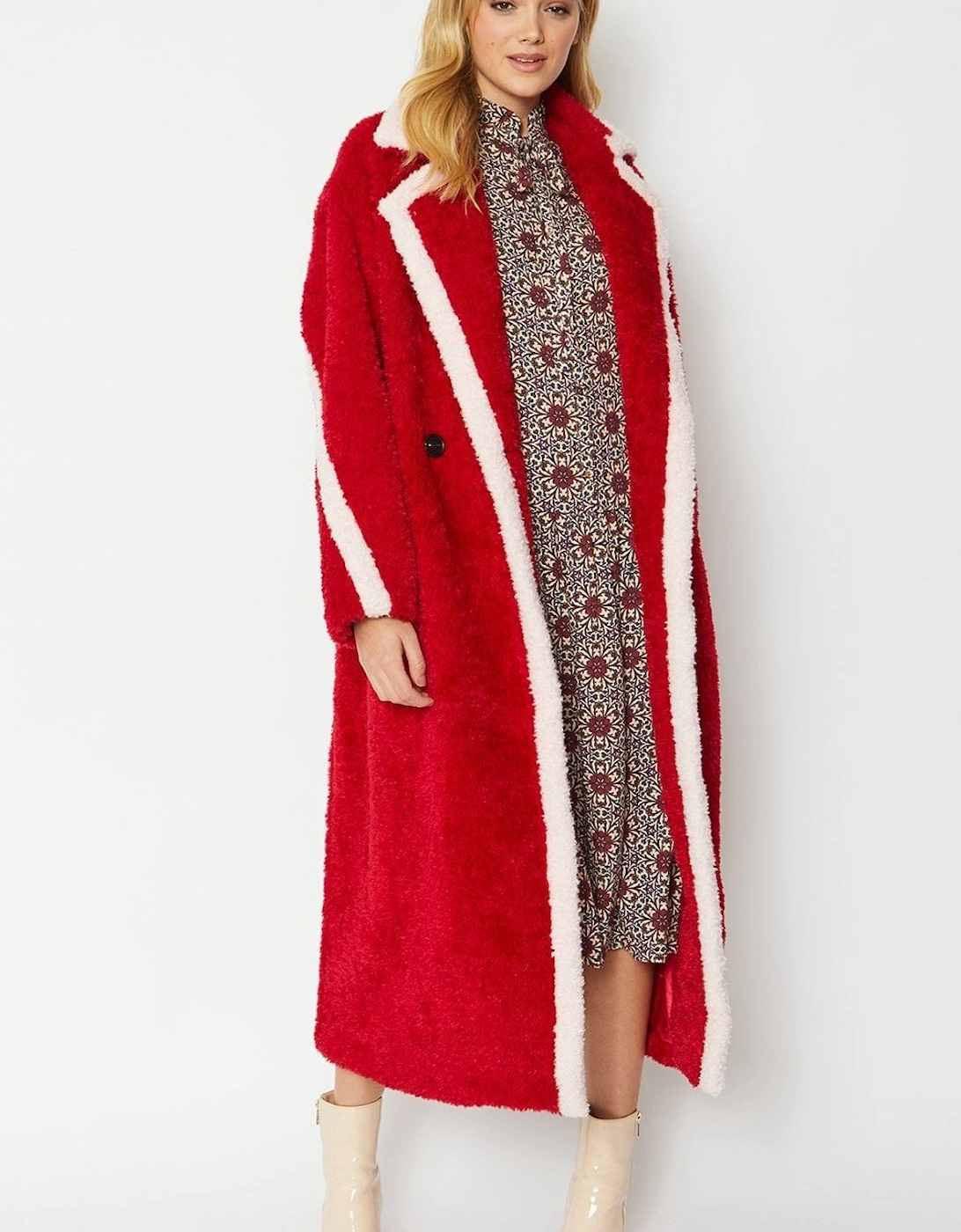 Red Faux Shearling Maxi Kate Oversized Coat, 4 of 3