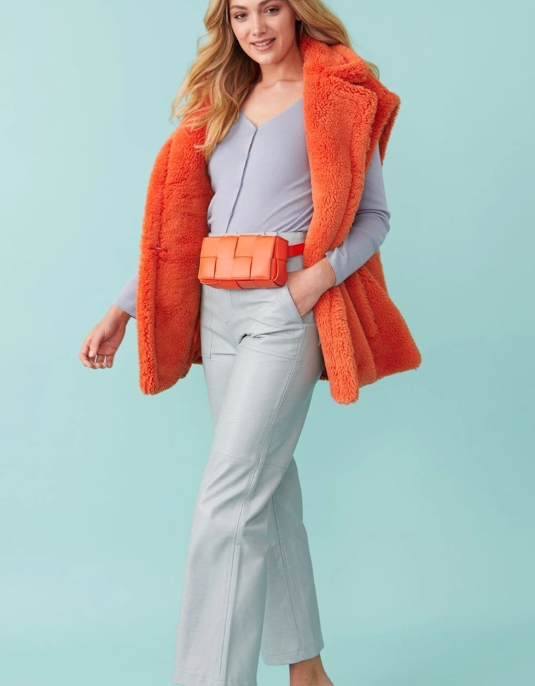 Orange Faux Shearling Midi Gilet