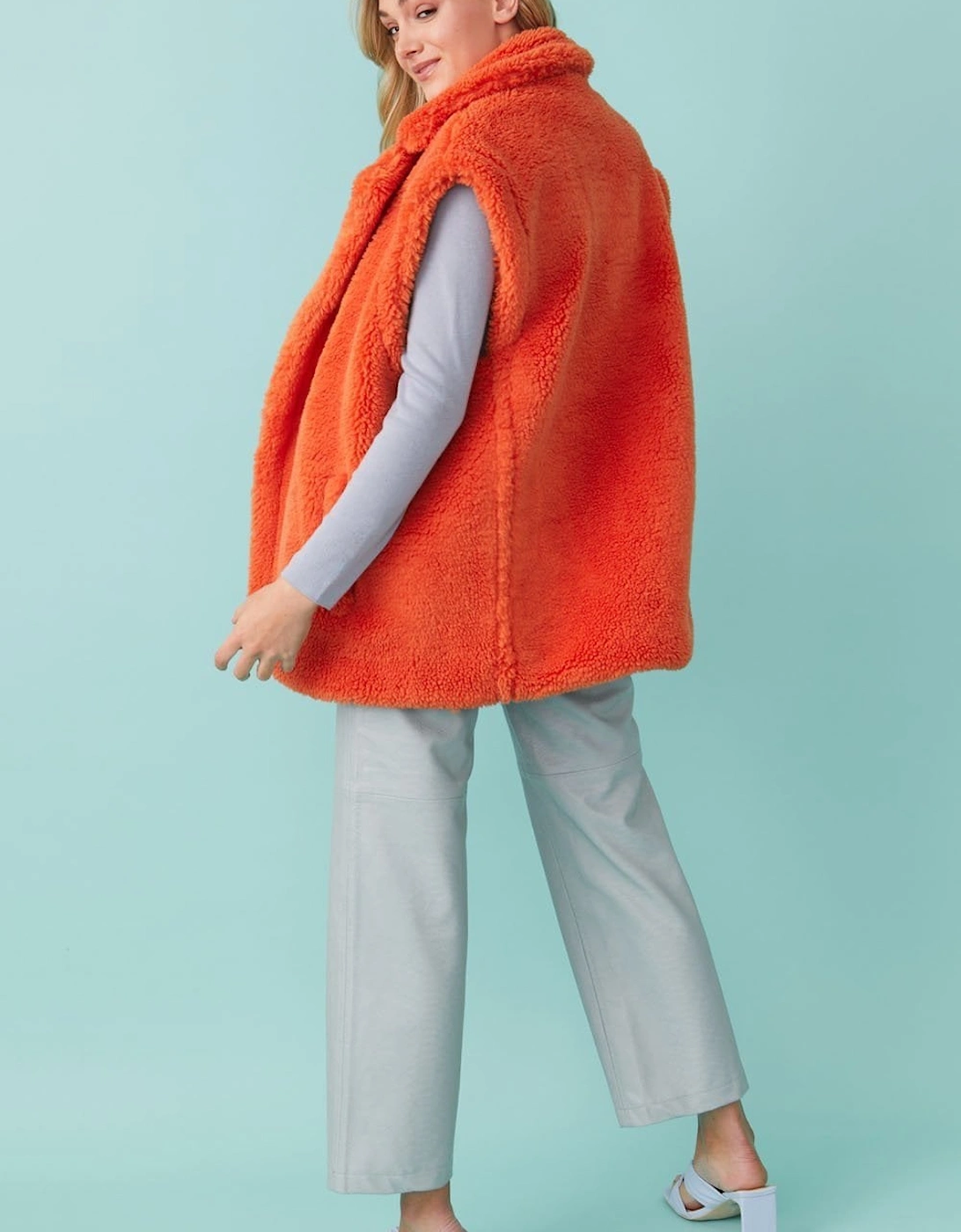 Orange Faux Shearling Midi Gilet