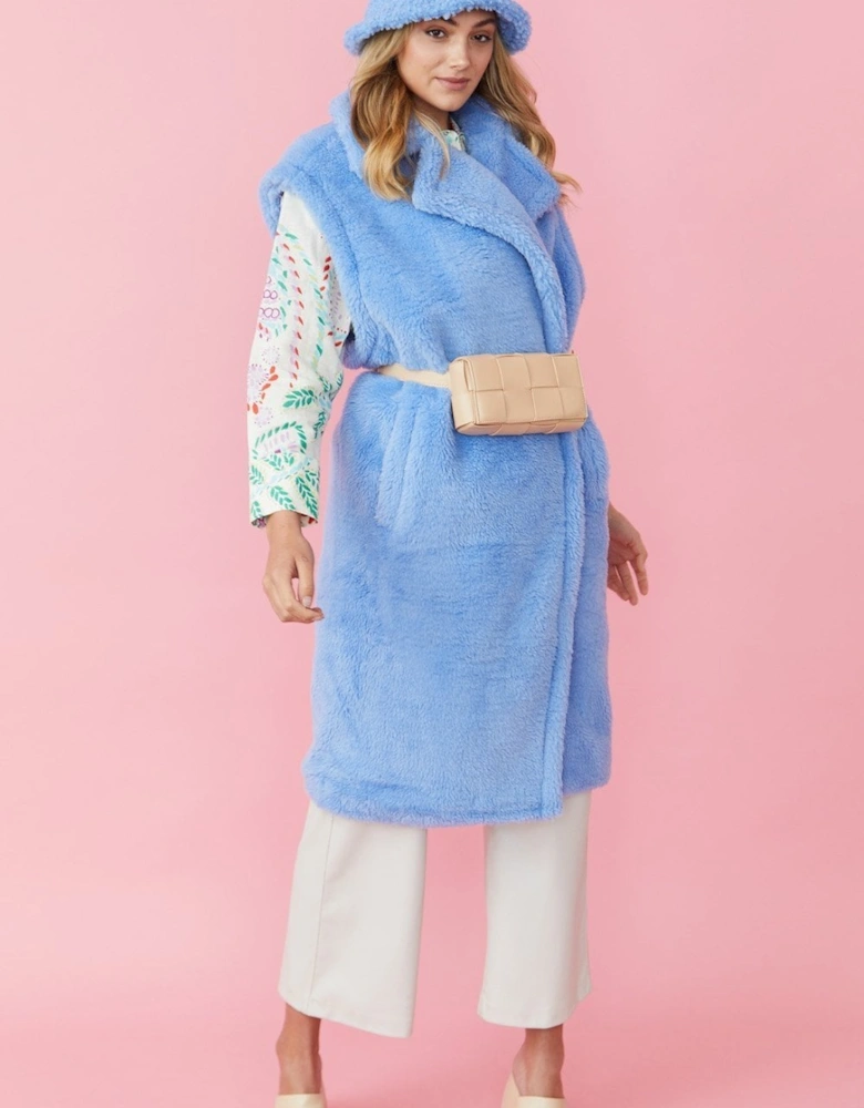 Blue Shearling Maxi Gilet