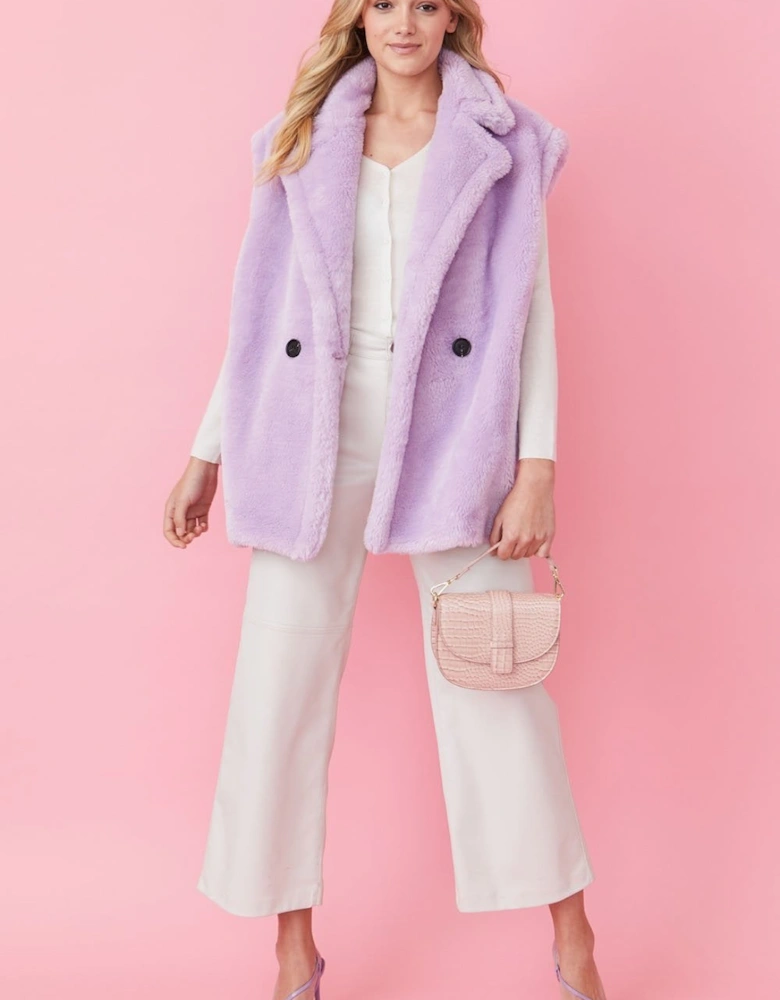 Purple Faux Shearling Midi Gilet