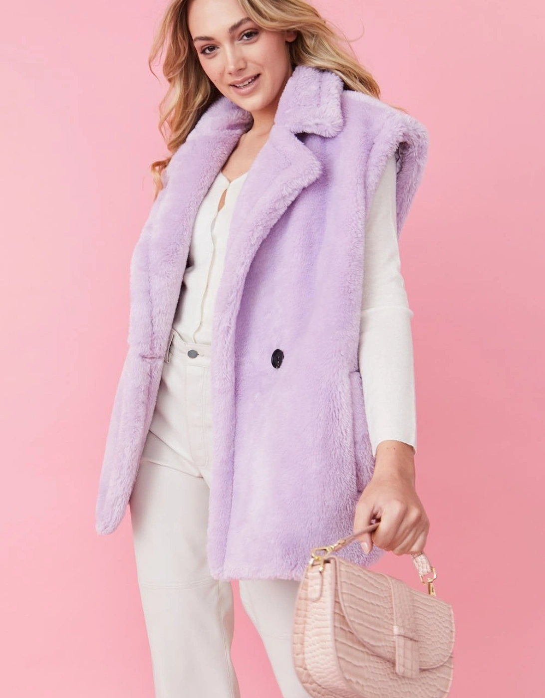 Purple Faux Shearling Midi Gilet