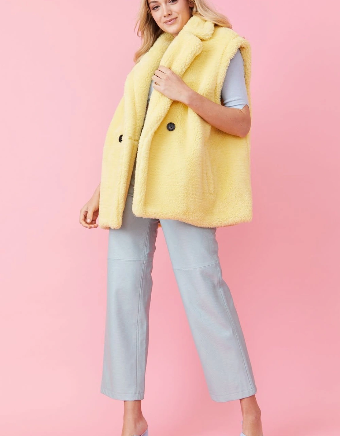 Yellow Faux Shearling Midi Gilet