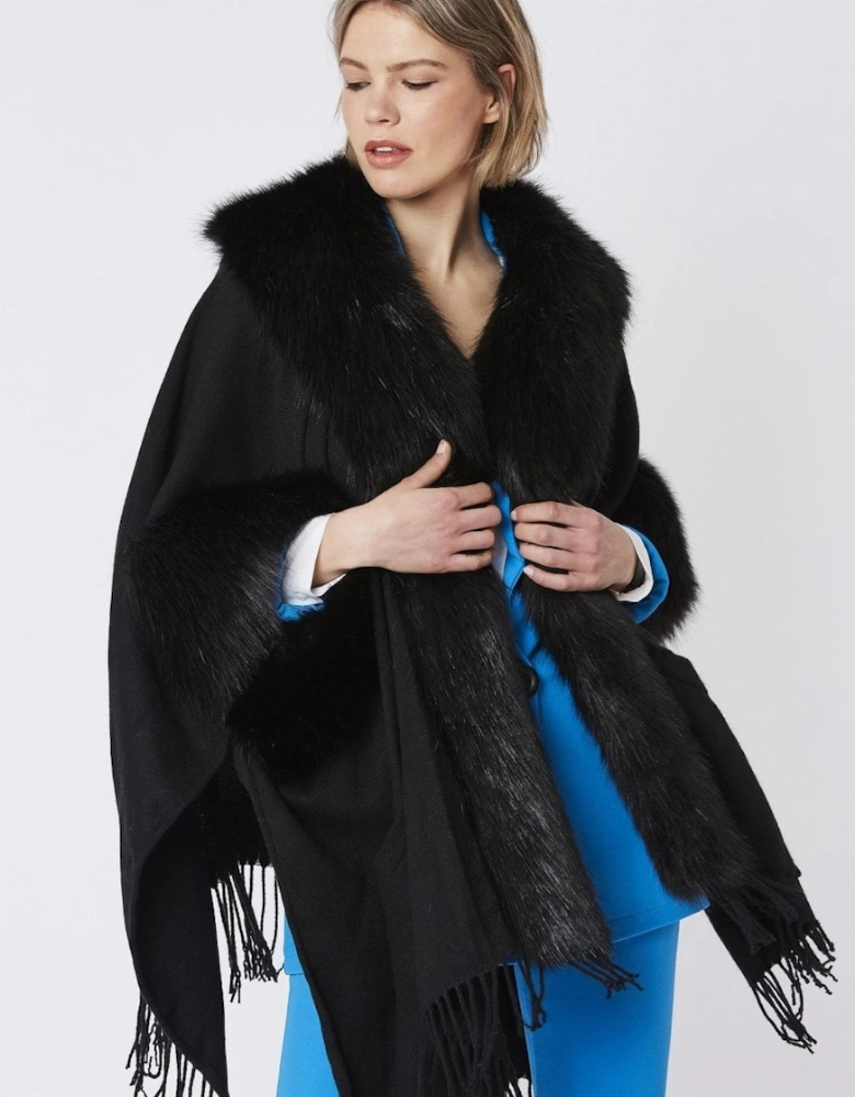 Black Cashmere Blend and Faux Fur Coat