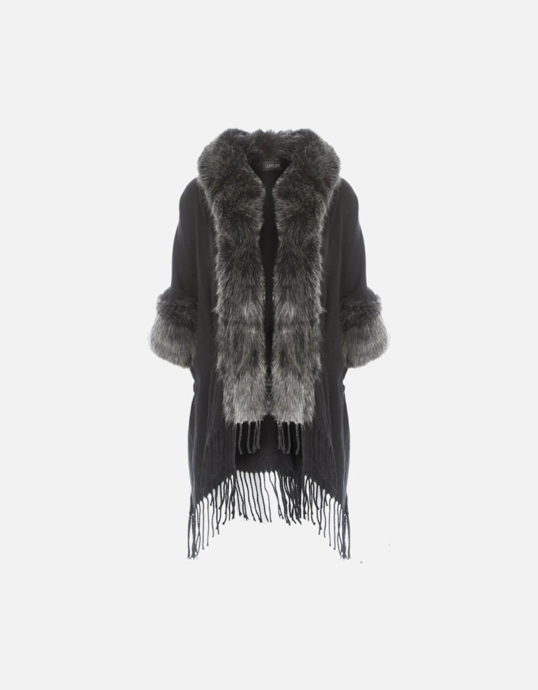 Black Cashmere Blend and Faux Fur Coat