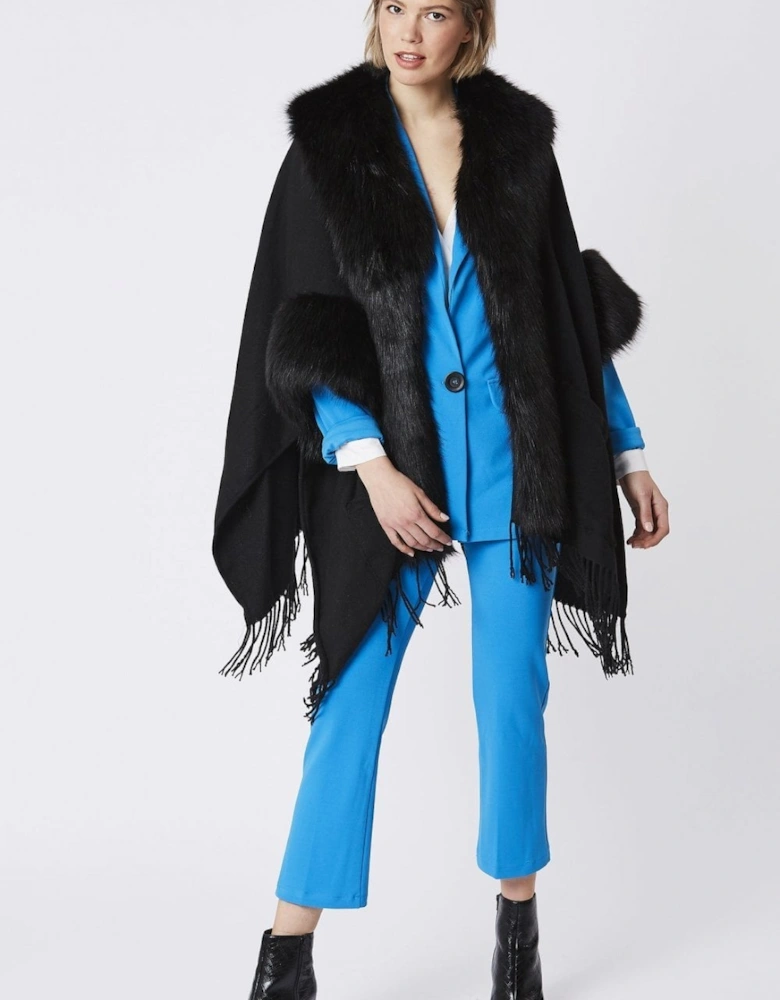 Black Cashmere Blend and Faux Fur Coat