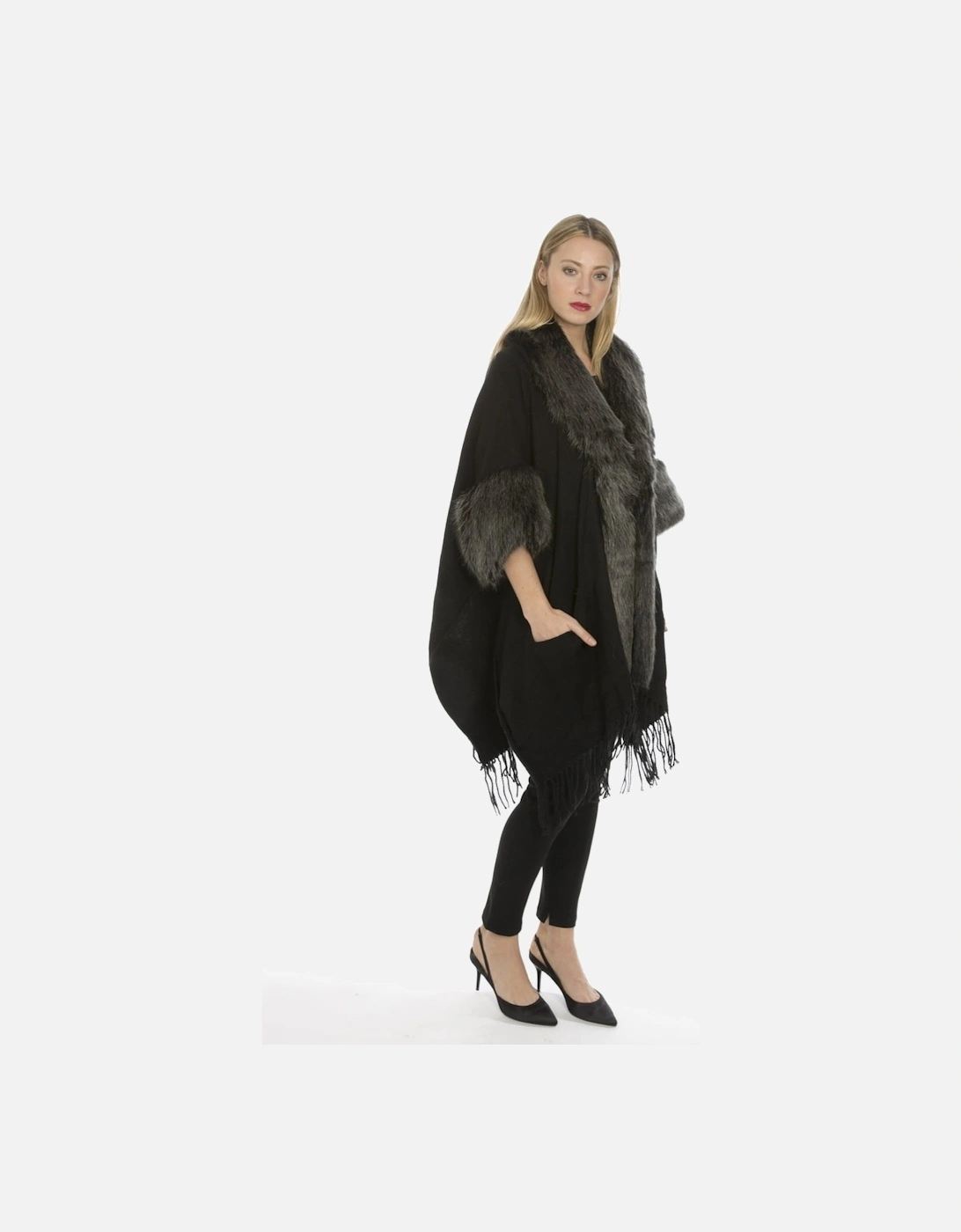 Black Cashmere Blend and Faux Fur Coat