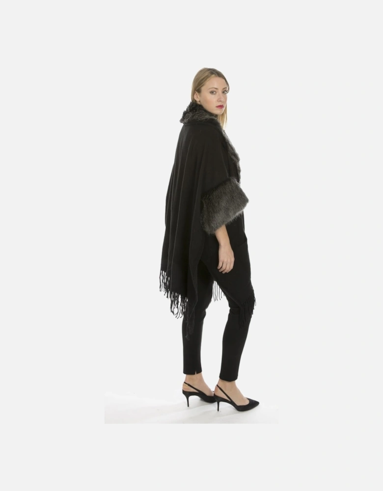 Black Cashmere Blend and Faux Fur Coat