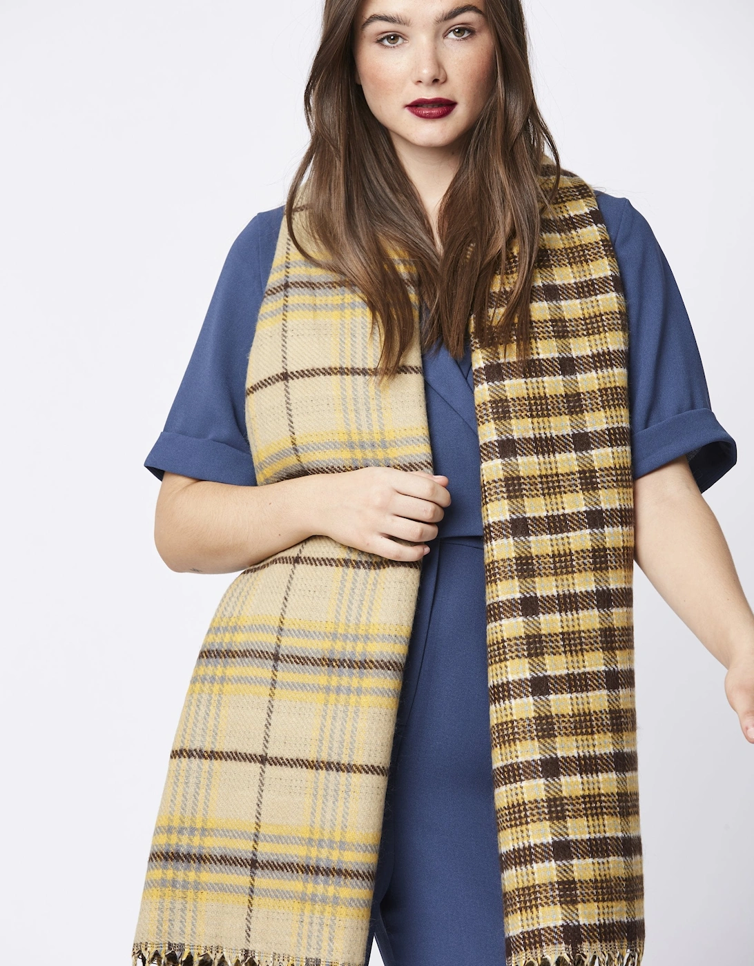 Yellow Cashmere Blend Reversible Check Print Wrap, 6 of 5