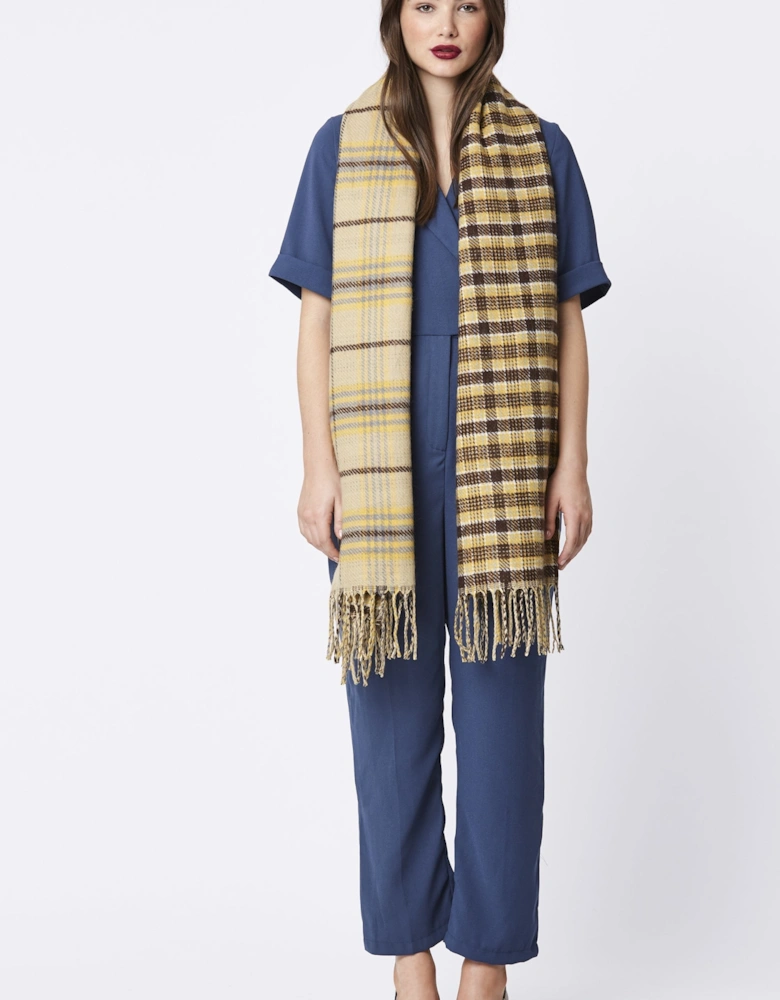 Yellow Cashmere Blend Reversible Check Print Wrap