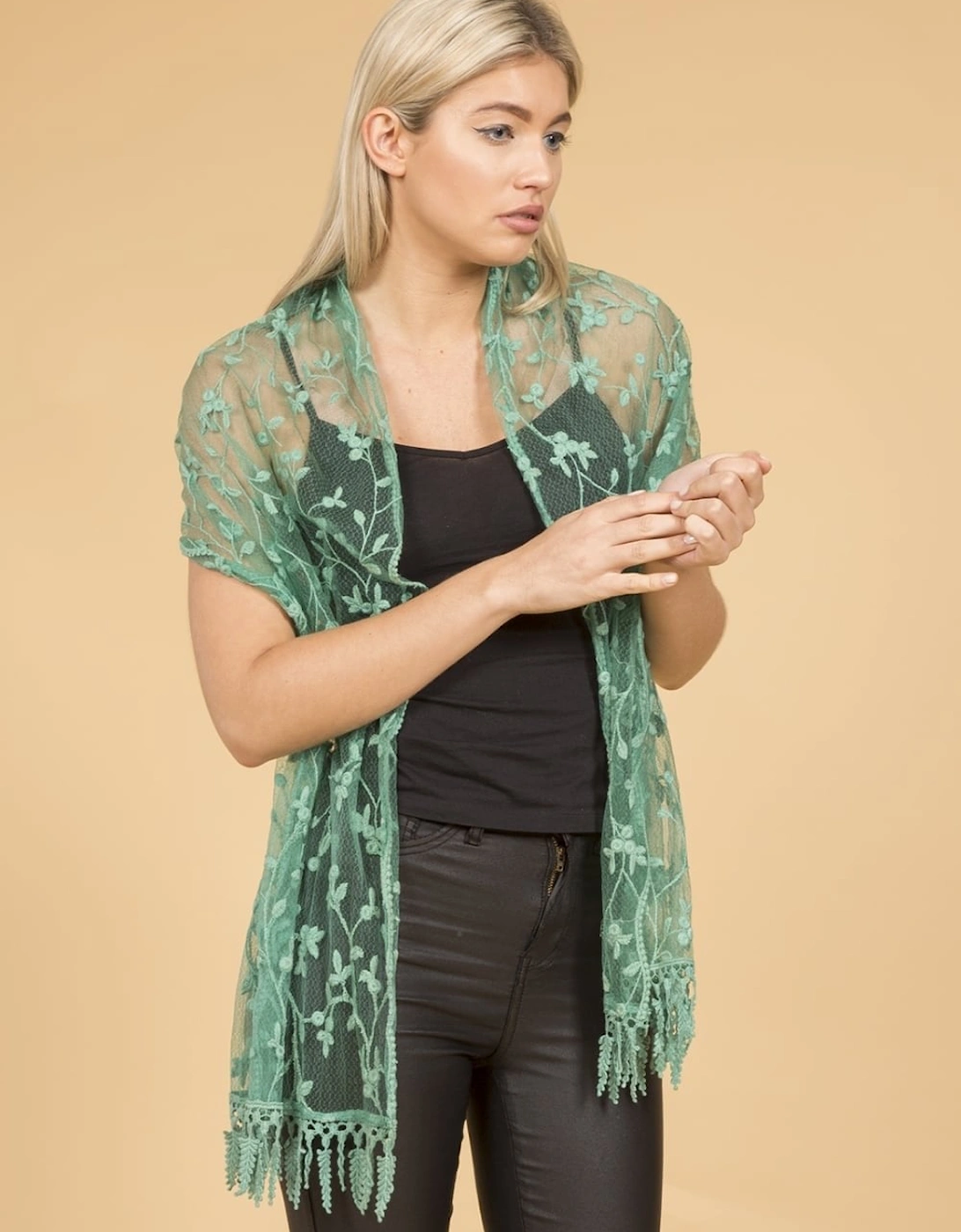 Green Floral Lace Scarf