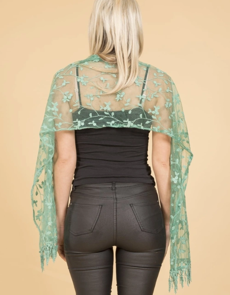 Green Floral Lace Scarf