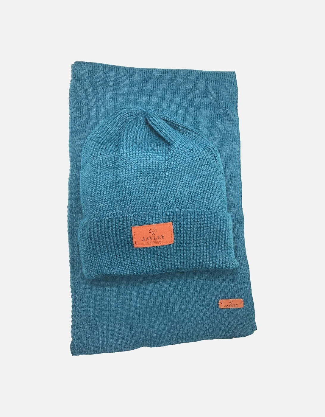 Blue Knitted Beanie Hat and Scarf Set