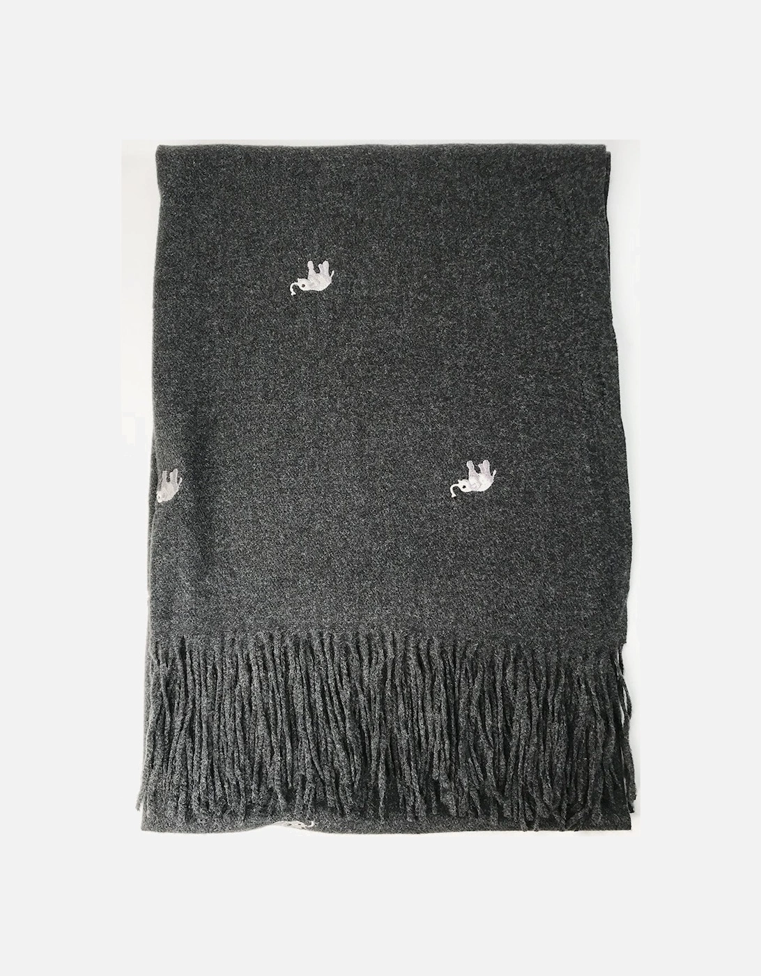 Grey Cashmere Blend Wrap with Elephant Embroidery