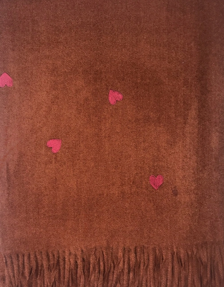 Chocolate Cashmere Blend Wrap with Love Heart Embroidery