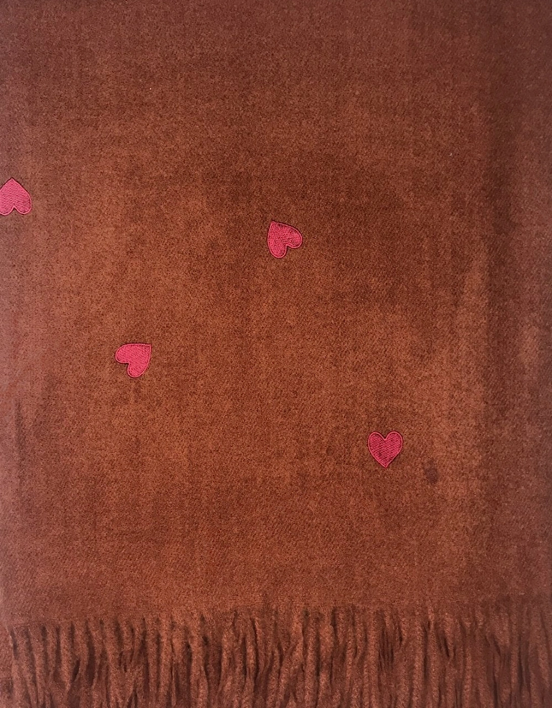 Chocolate Cashmere Blend Wrap with Love Heart Embroidery