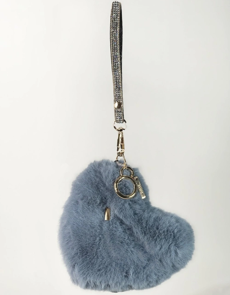 Blue Faux Fur Love Heart Micro Bag