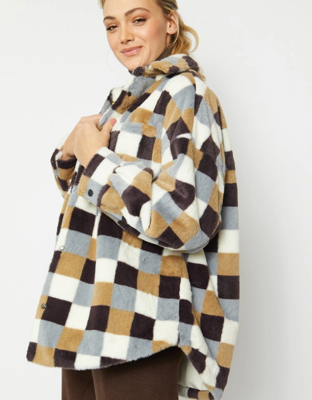 Checkered Faux Fur Oversize Coat, 6 of 5