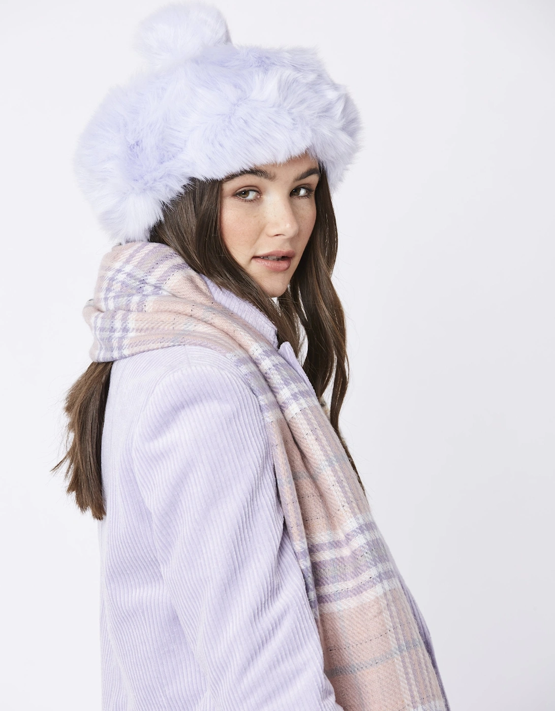 Purple Faux Fur and Faux Suede Pom Hat