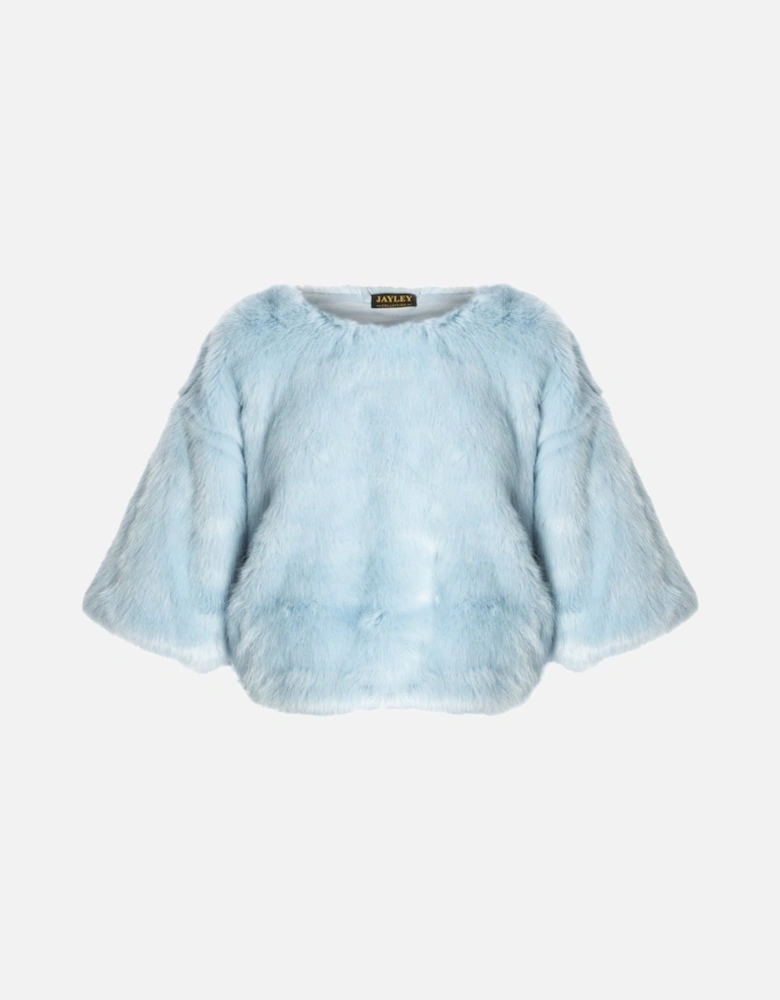 Blue Faux Fur Cropped Sleeve Jumper