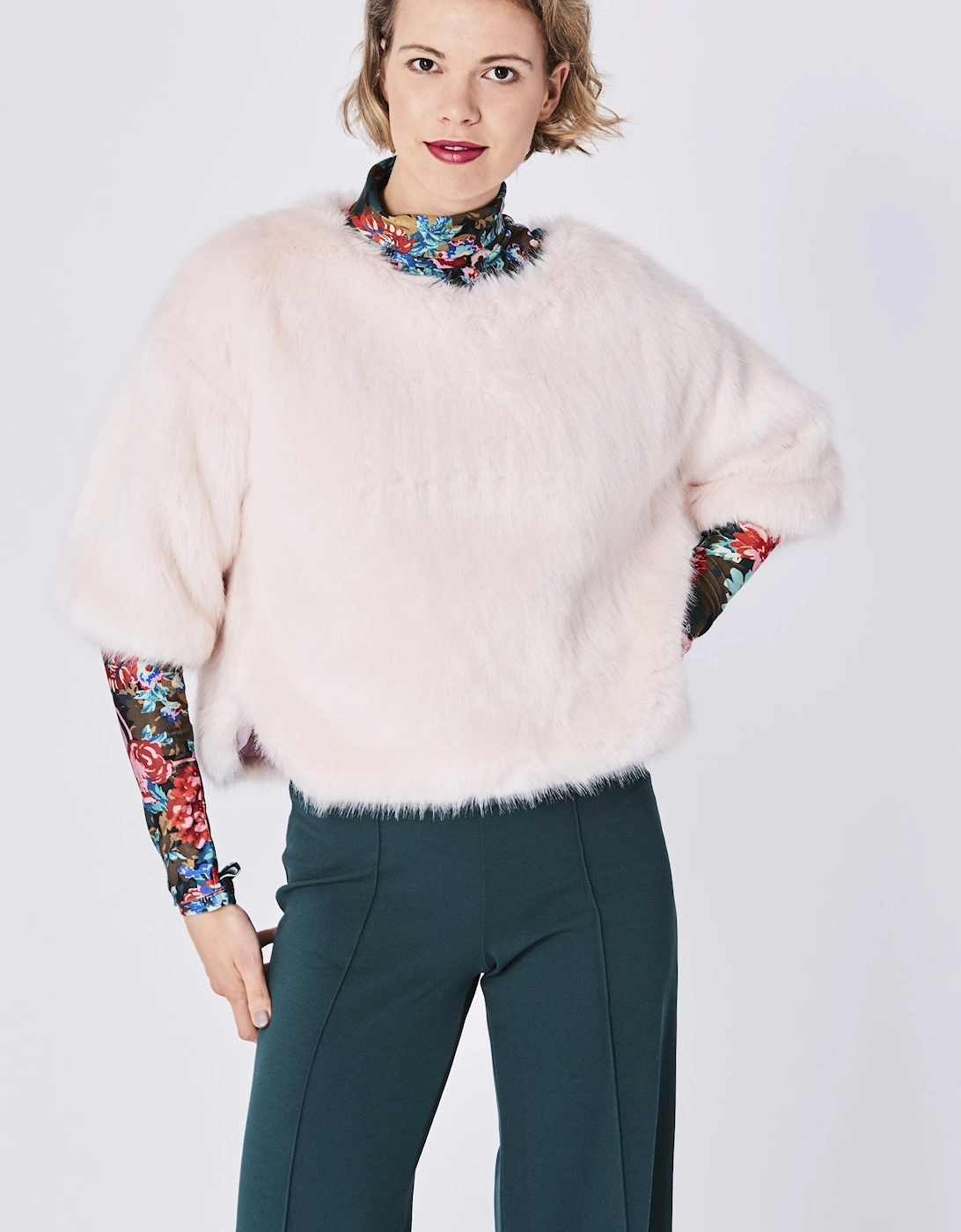 Pink Faux Fur Cropped Sleeve Jumper, 5 of 4