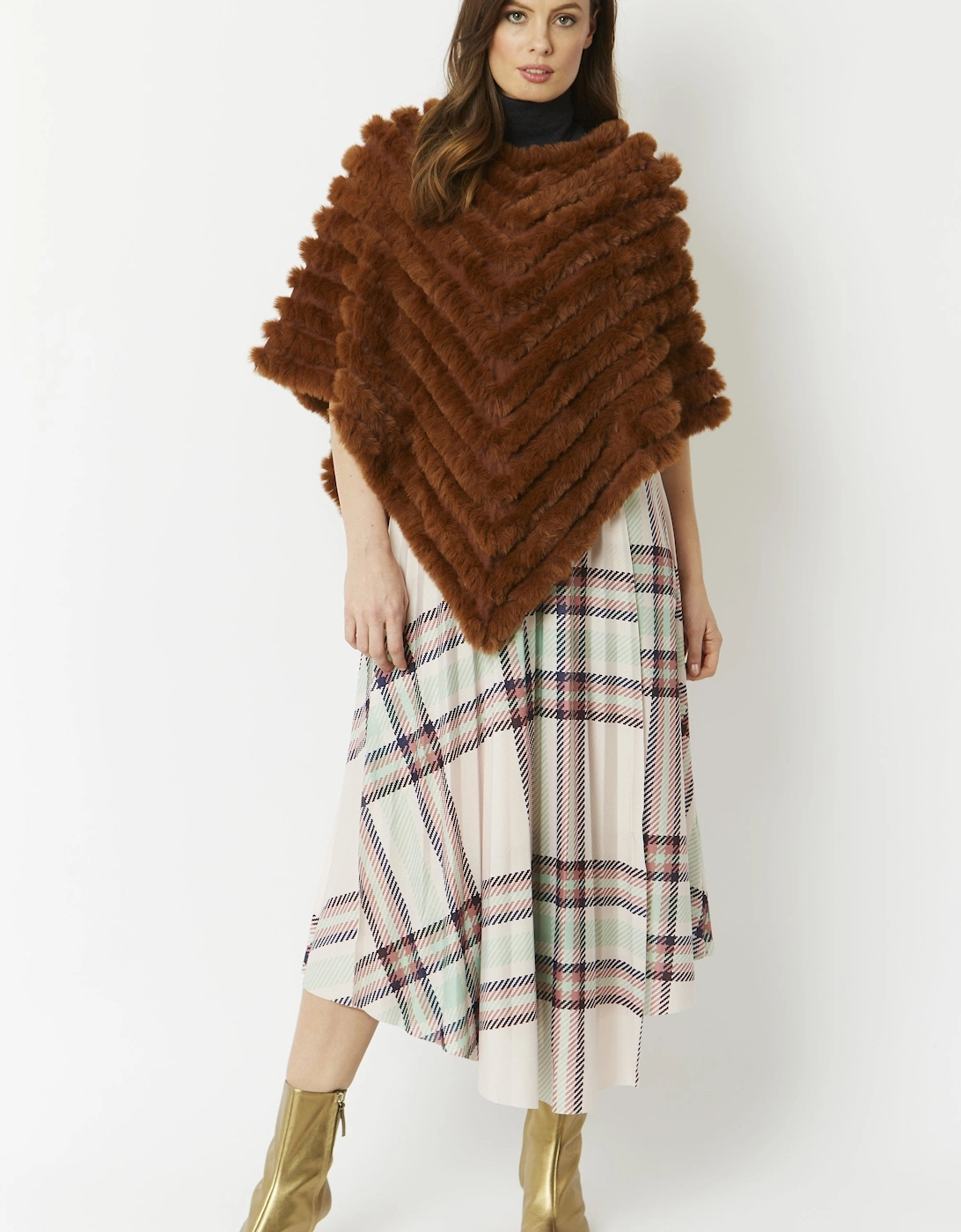Chocolate Cashmere Blend Faux Fur Poncho, 6 of 5