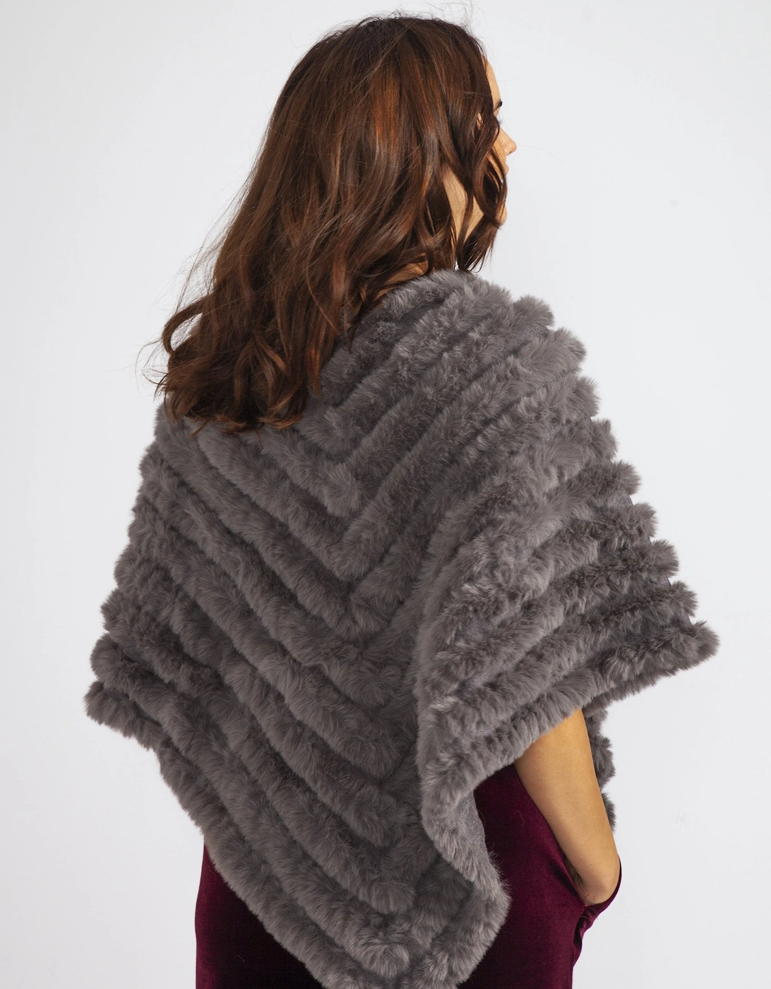 Grey Cashmere Blend Faux Fur Poncho