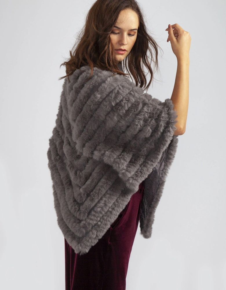 Grey Cashmere Blend Faux Fur Poncho