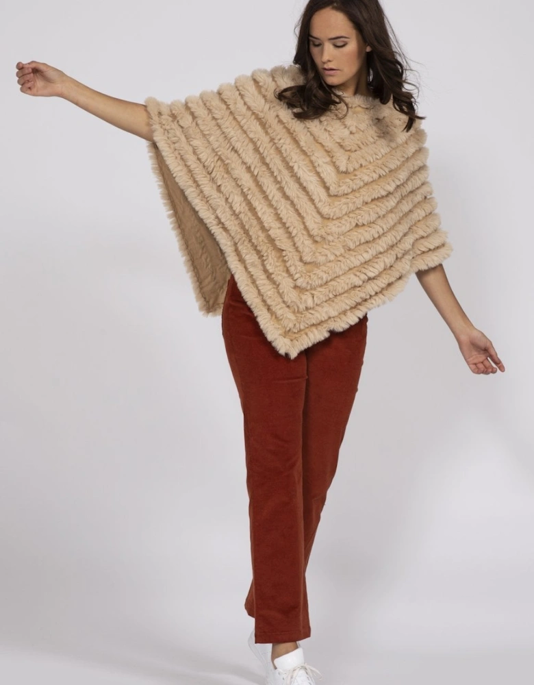 Mocha Cashmere Blend Faux Fur Poncho