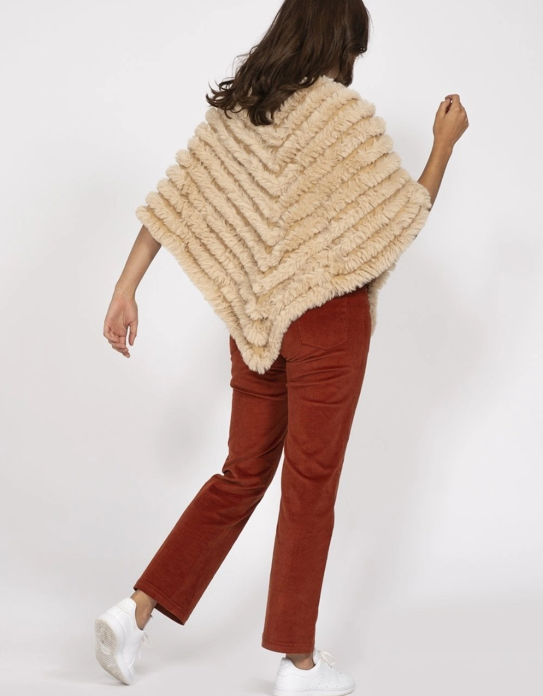 Mocha Cashmere Blend Faux Fur Poncho