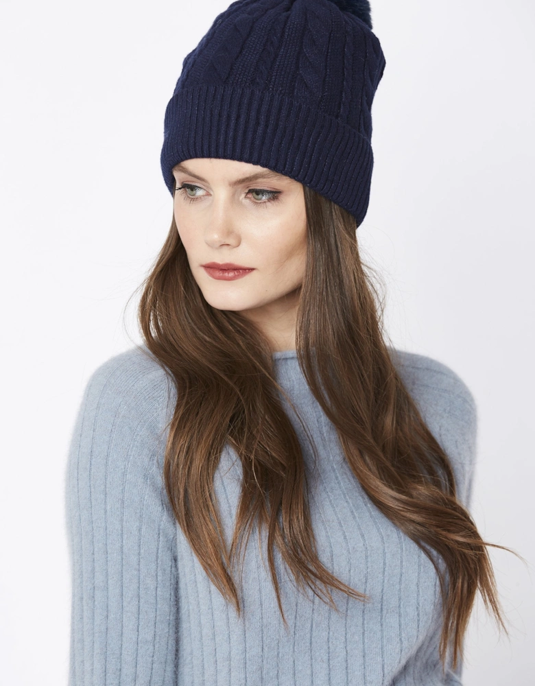 Blue Faux Fur Pom Pom Hat