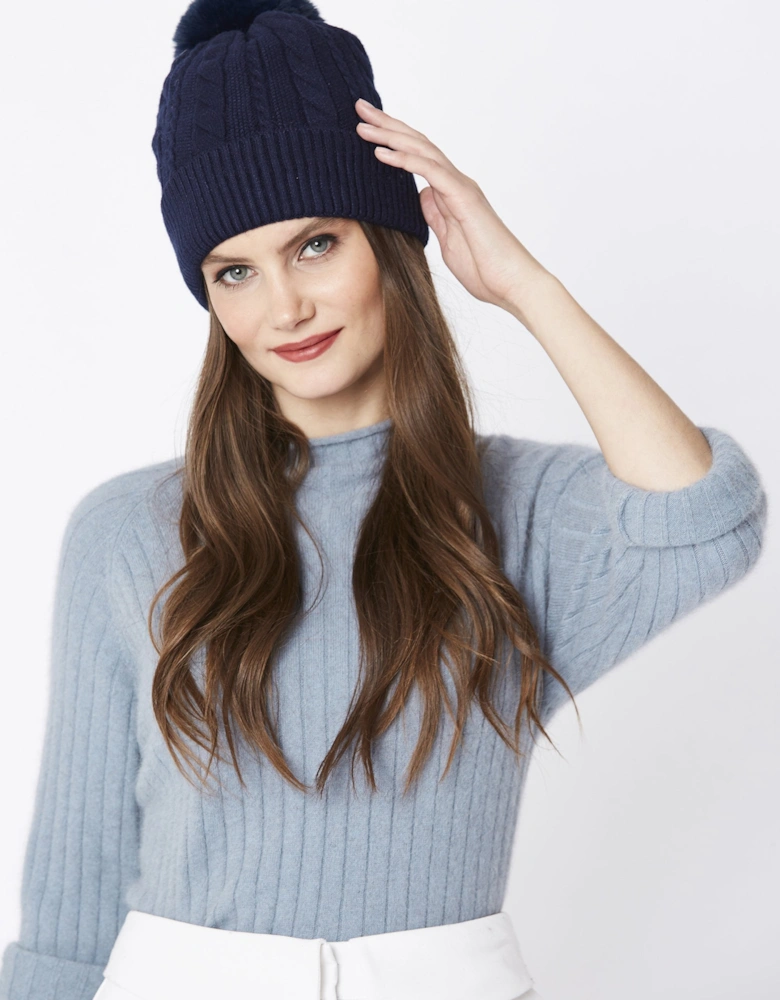 Blue Faux Fur Pom Pom Hat