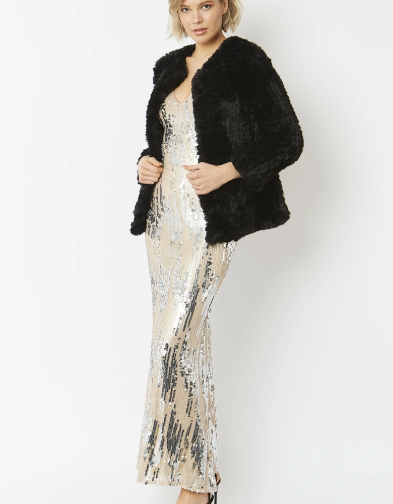 Black Hand Knitted Faux Fur Coat