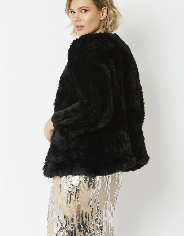 Black Hand Knitted Faux Fur Coat