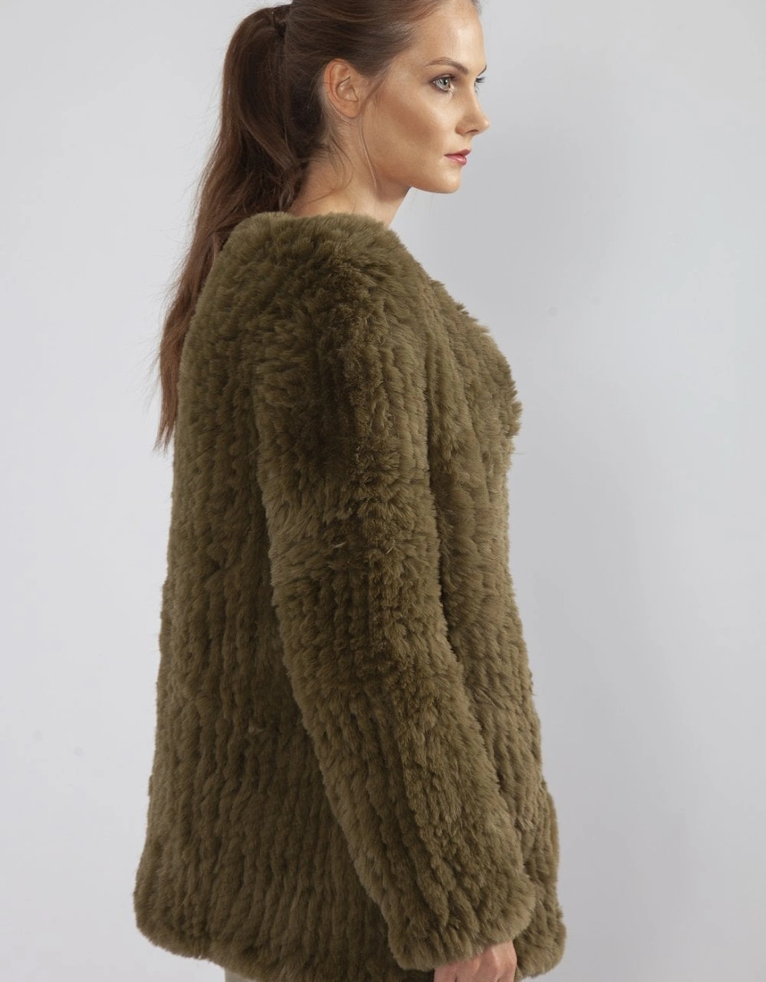 Green Hand Knitted Faux Fur Coat