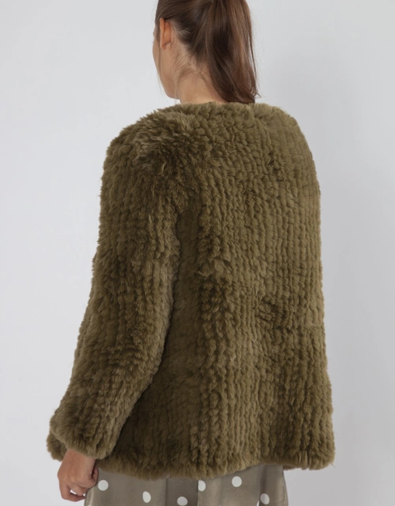 Green Hand Knitted Faux Fur Coat