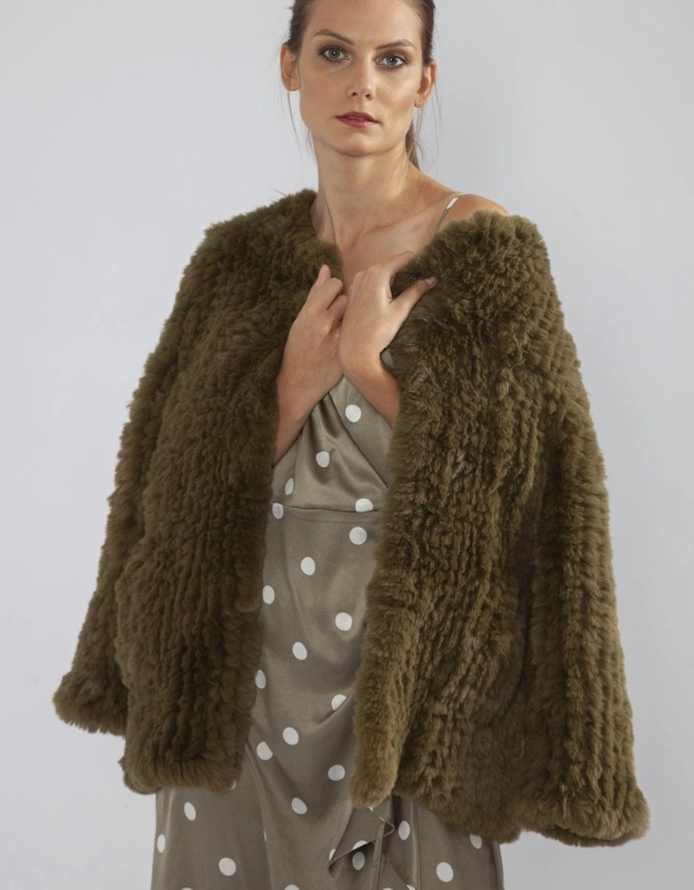 Green Hand Knitted Faux Fur Coat