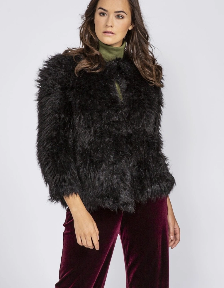 Black Hand Knitted Faux Fur Jacket