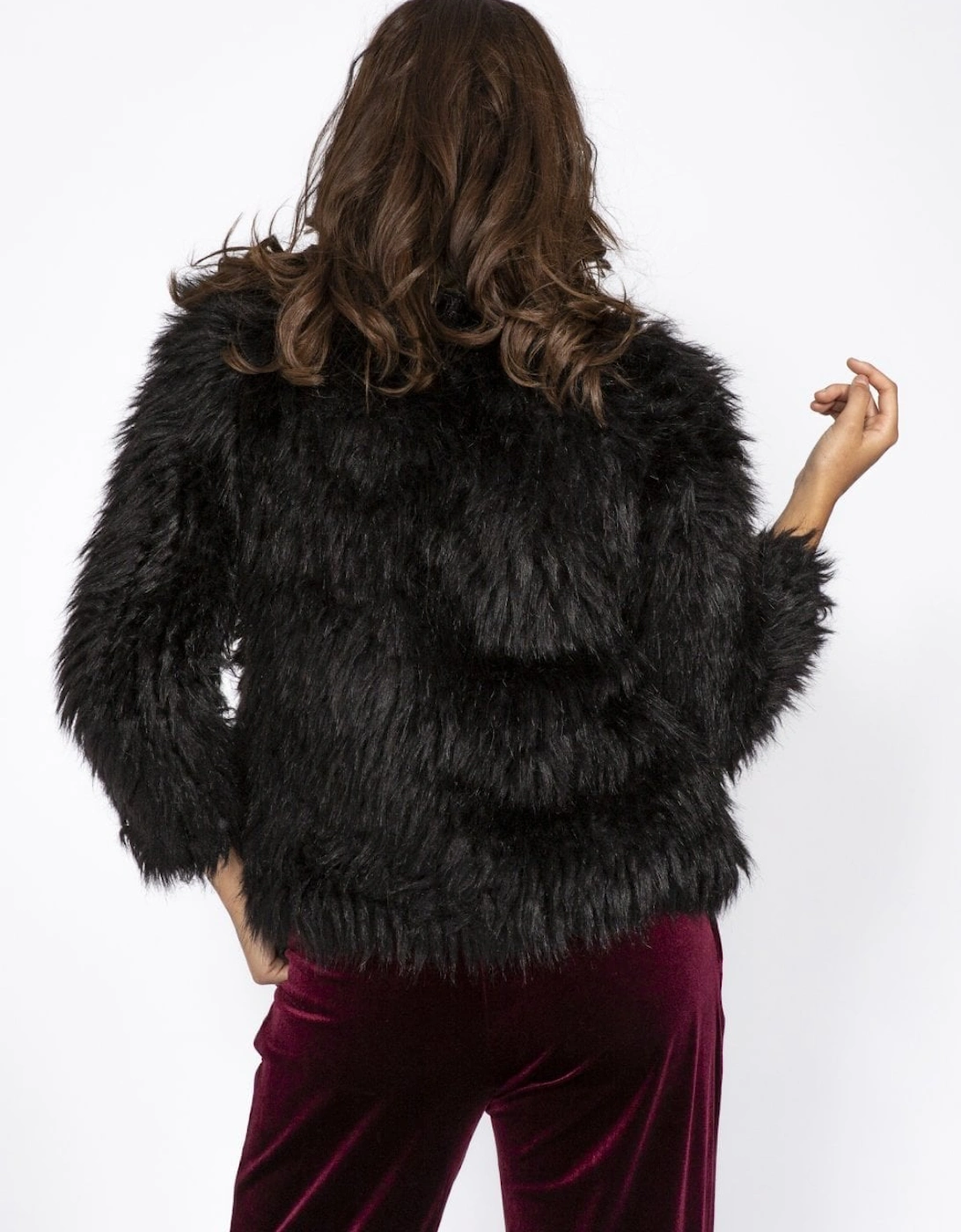 Black Hand Knitted Faux Fur Jacket